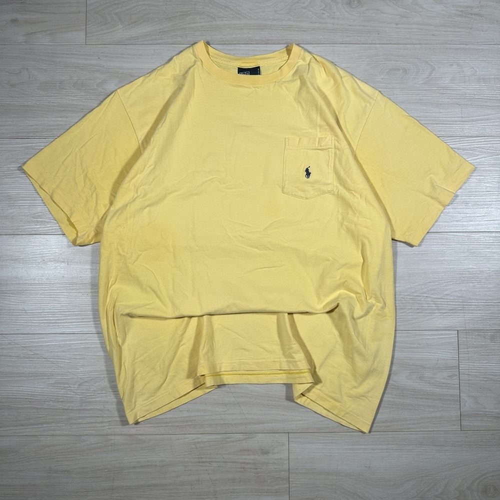 Vintage 90s Polo Ralph Lauren Pocket shirt Men XL Yellow Single Stitch USA Made